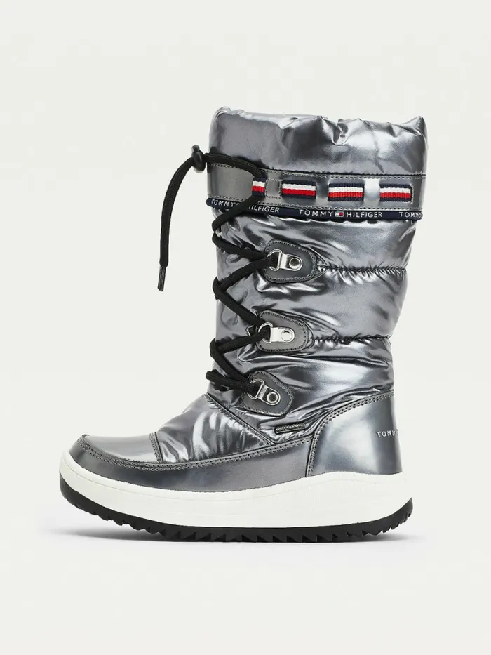 Tommy Hilfiger Metallic LaceUp Snow Boots Dark Silver Girls Shoes and Accessories Cheap On Sale