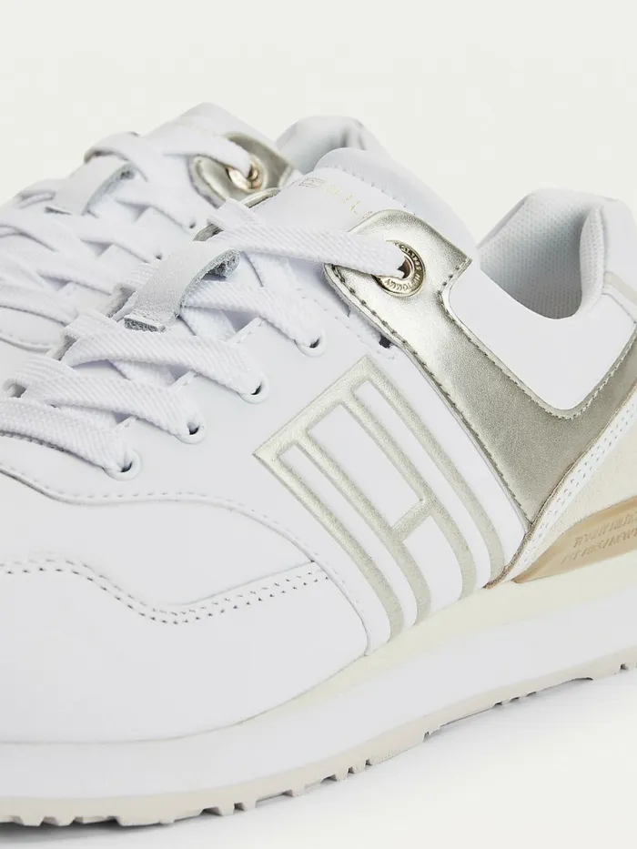 Tommy Hilfiger Metallic Leather Trainers White Dove Womens Trainers For Sale