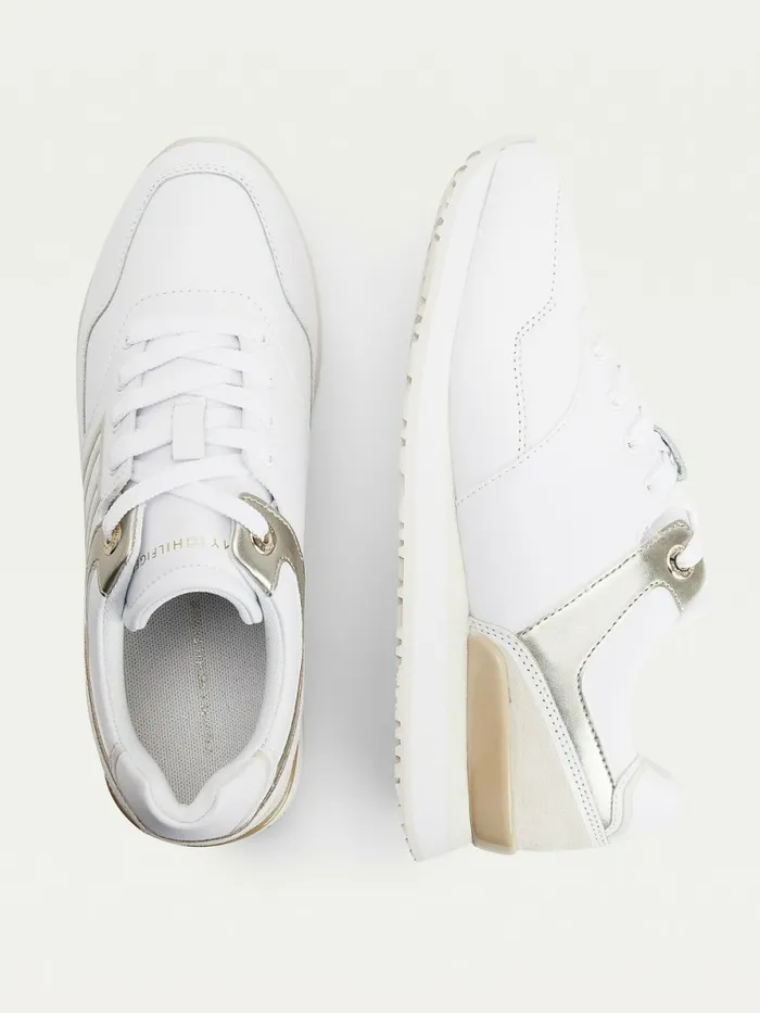 Tommy Hilfiger Metallic Leather Trainers White Dove Womens Trainers For Sale