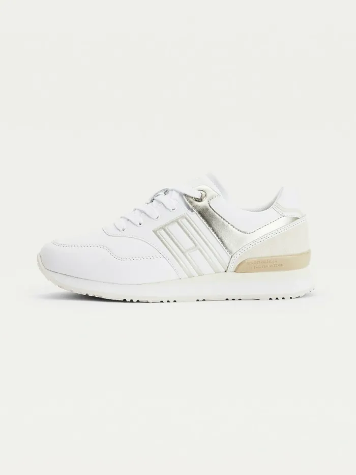Tommy Hilfiger Metallic Leather Trainers White Dove Womens Trainers For Sale