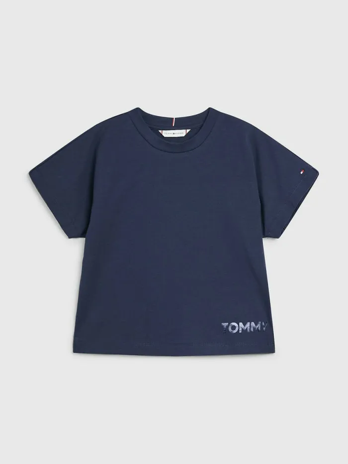 Tommy Hilfiger Metallic Logo Organic Cotton TShirt Twilight Navy Girls Tops and TShirts Gift 4 You Tommy Hilfiger Metallic Logo Organic Cotton TShirt Twilight Navy Girls Tops and TShirts Gift 4 You