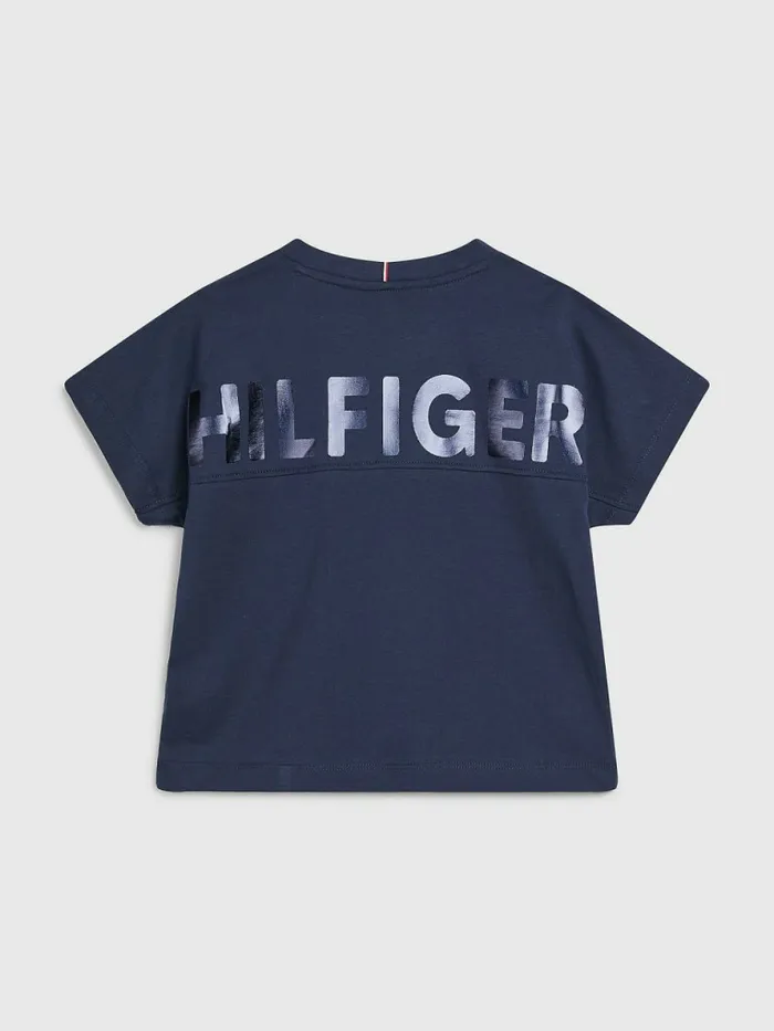 Tommy Hilfiger Metallic Logo Organic Cotton TShirt Twilight Navy Girls Tops and TShirts Gift 4 You