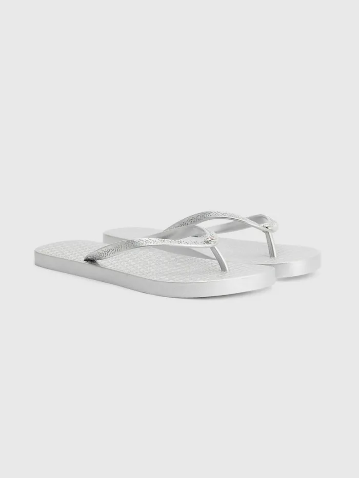 Tommy Hilfiger Metallic Monogram FlipFlops Silver Womens Sandals Near Me