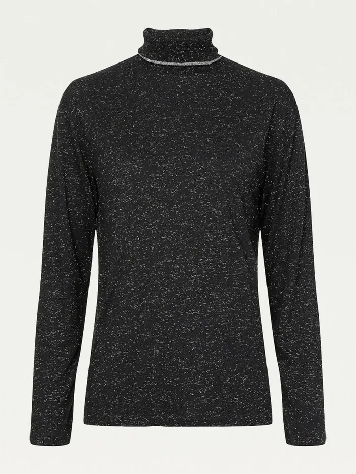 Tommy Hilfiger Metallic Roll Neck Jumper Black Womens TShirts Gift Ideas