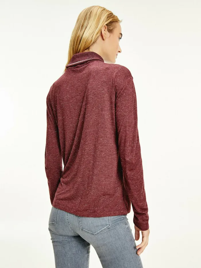 Tommy Hilfiger Metallic Roll Neck Jumper Deep Rouge Womens TShirts Popular
