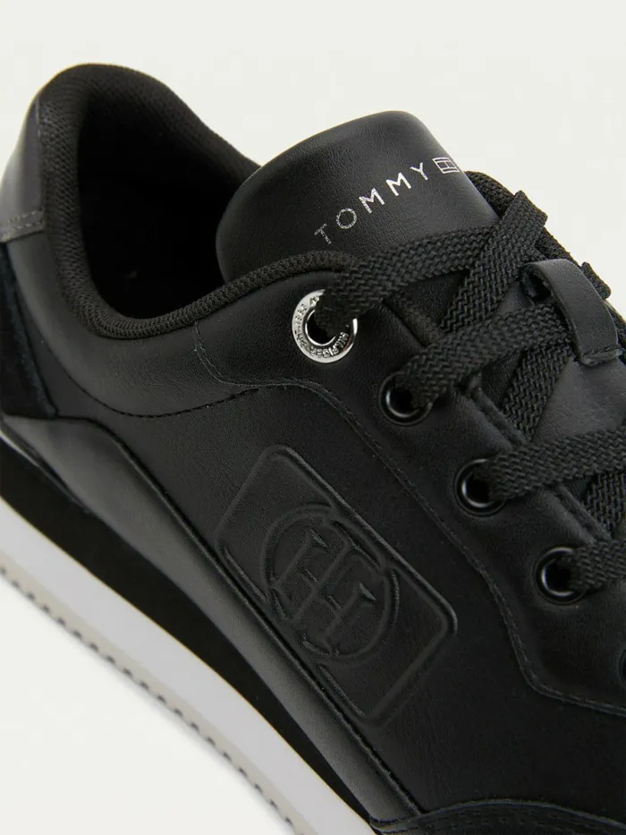 Tommy Hilfiger Metallic Runner Leather Trainers Black Womens Trainers Near Me