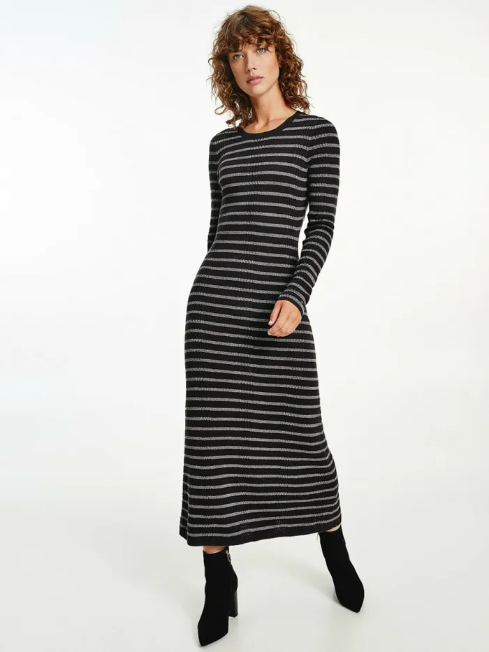 Tommy Hilfiger Metallic Slim Fit Knit Midi Dress BlackSilver Stp Swt Womens Dresses and Jumpsuits Fashion Tommy Hilfiger Metallic Slim Fit Knit Midi Dress BlackSilver Stp Swt Womens Dresses and Jumpsuits Fashion