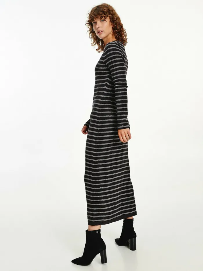 Tommy Hilfiger Metallic Slim Fit Knit Midi Dress BlackSilver Stp Swt Womens Dresses and Jumpsuits Fashion