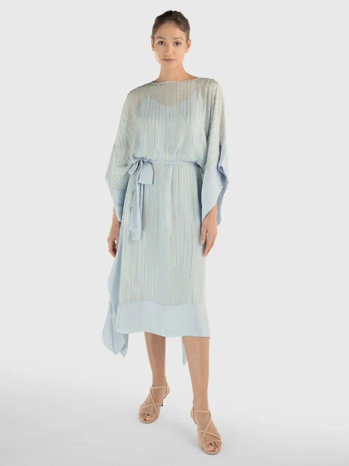 Tommy Hilfiger Metallic Stripe Kaftan Breezy Blue Womens Dresses and Jumpsuits For Sale Tommy Hilfiger Metallic Stripe Kaftan Breezy Blue Womens Dresses and Jumpsuits For Sale
