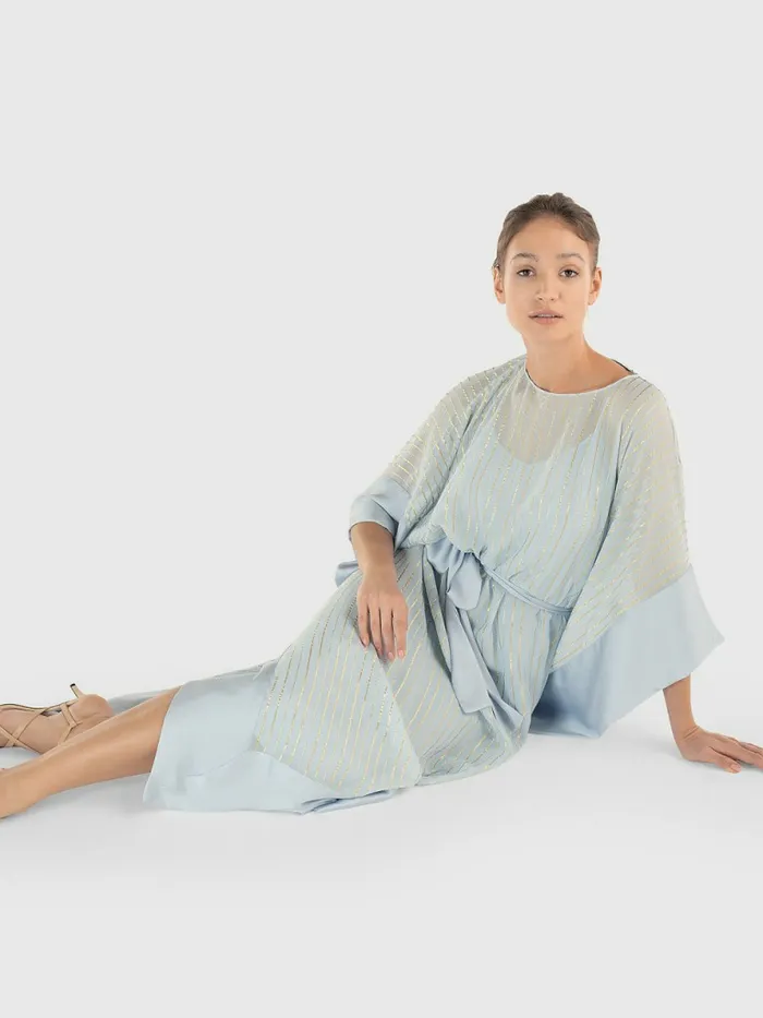 Tommy Hilfiger Metallic Stripe Kaftan Breezy Blue Womens Dresses and Jumpsuits For Sale
