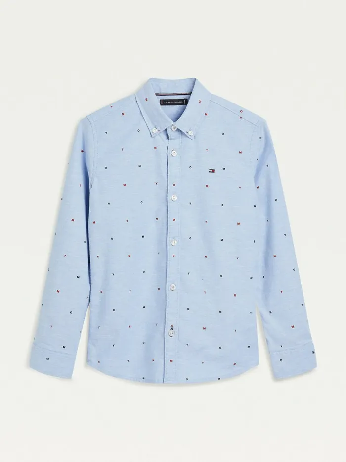 Tommy Hilfiger Micro Print Oxford Shirt Calm Blue Boys Shirts On Sale