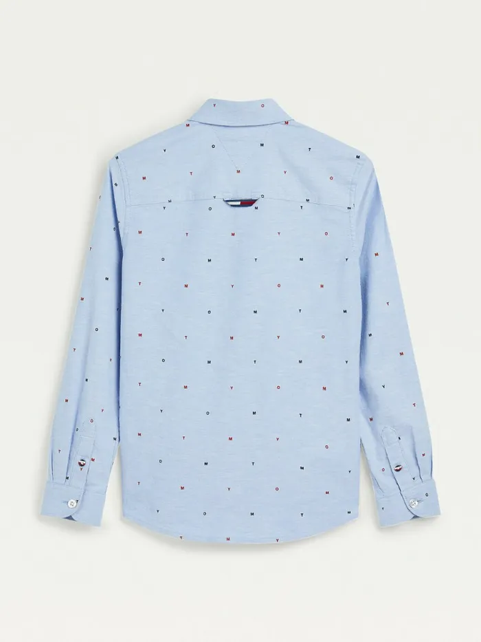 Tommy Hilfiger Micro Print Oxford Shirt Calm Blue Boys Shirts On Sale