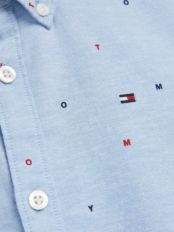 Tommy Hilfiger Micro Print Oxford Shirt Calm Blue Boys Shirts On Sale