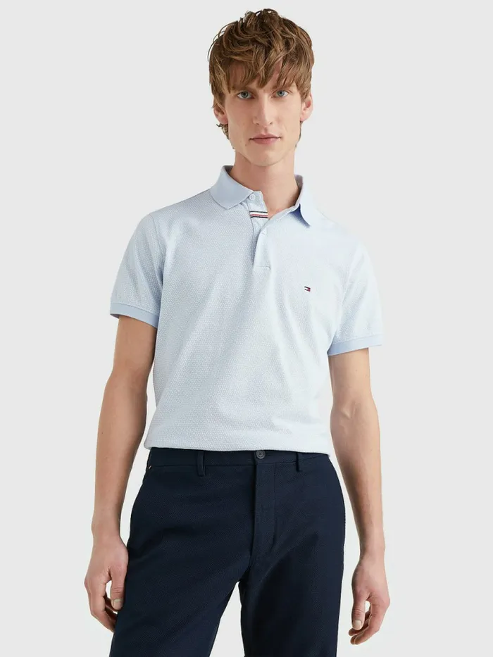 Tommy Hilfiger Micro Print Slim Fit Polo Breezy BlueWhite Mens Polo Shirts Fashion Tommy Hilfiger Micro Print Slim Fit Polo Breezy BlueWhite Mens Polo Shirts Fashion