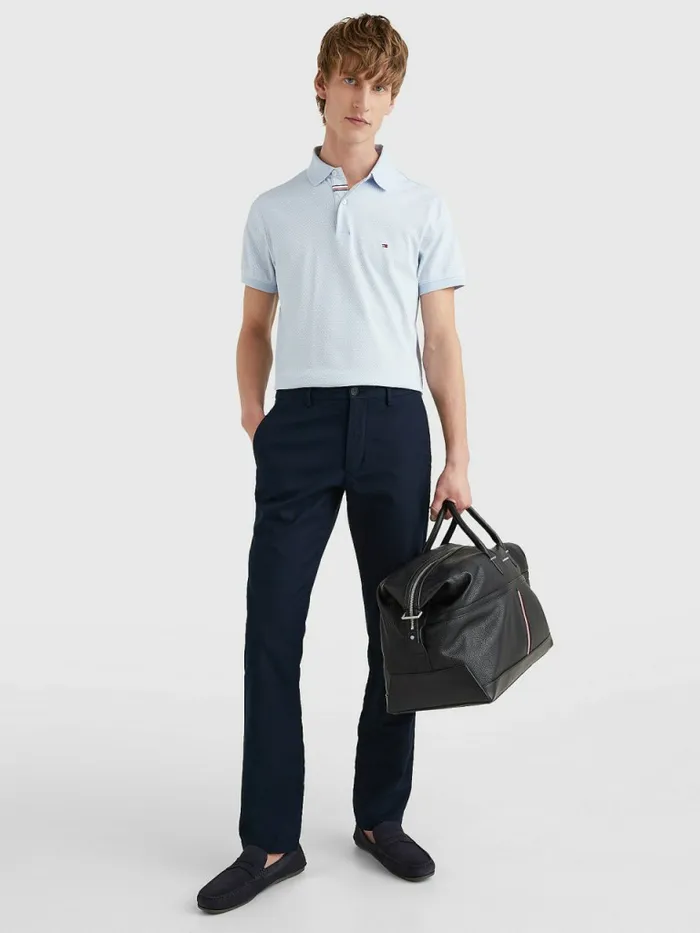 Tommy Hilfiger Micro Print Slim Fit Polo Breezy BlueWhite Mens Polo Shirts Fashion