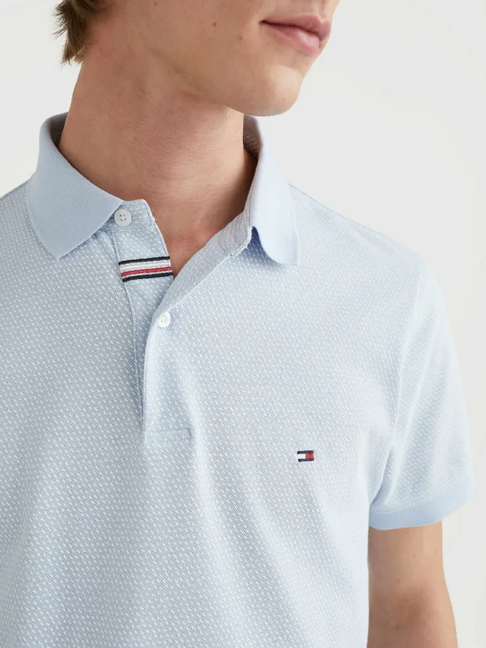 Tommy Hilfiger Micro Print Slim Fit Polo Breezy BlueWhite Mens Polo Shirts Fashion