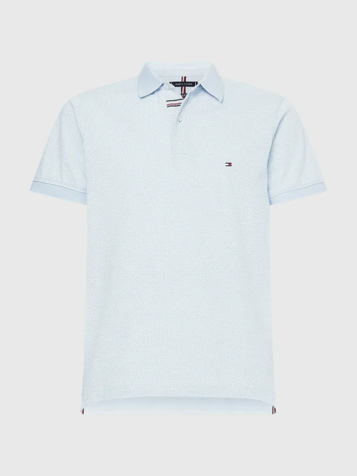 Tommy Hilfiger Micro Print Slim Fit Polo Breezy BlueWhite Mens Polo Shirts Fashion