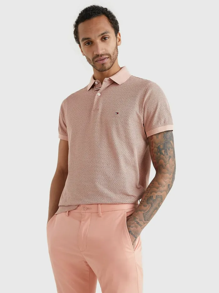 Tommy Hilfiger Micro Print Slim Fit Polo GuavaTwilight Indigo Mens Polo Shirts Fashion Tommy Hilfiger Micro Print Slim Fit Polo GuavaTwilight Indigo Mens Polo Shirts Fashion