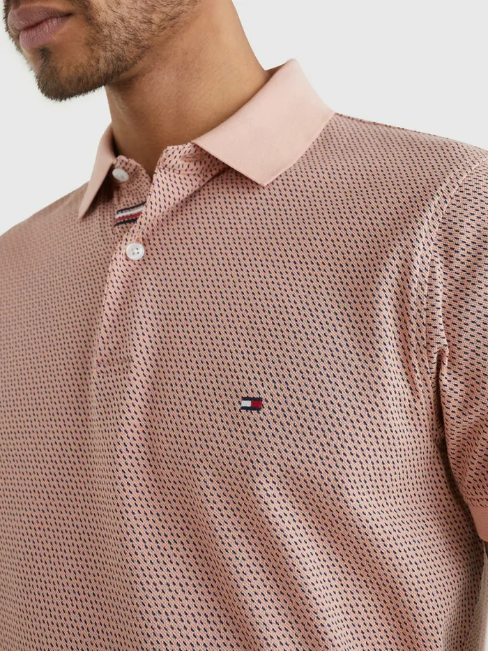 Tommy Hilfiger Micro Print Slim Fit Polo GuavaTwilight Indigo Mens Polo Shirts Fashion