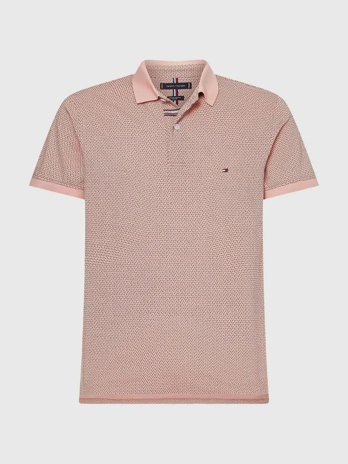 Tommy Hilfiger Micro Print Slim Fit Polo GuavaTwilight Indigo Mens Polo Shirts Fashion