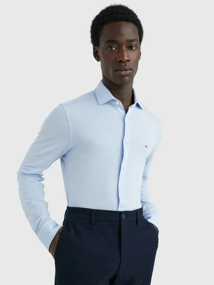 Tommy Hilfiger Micro Stripe Shirt Light BlueWhite Mens Shirts Gift Ideas