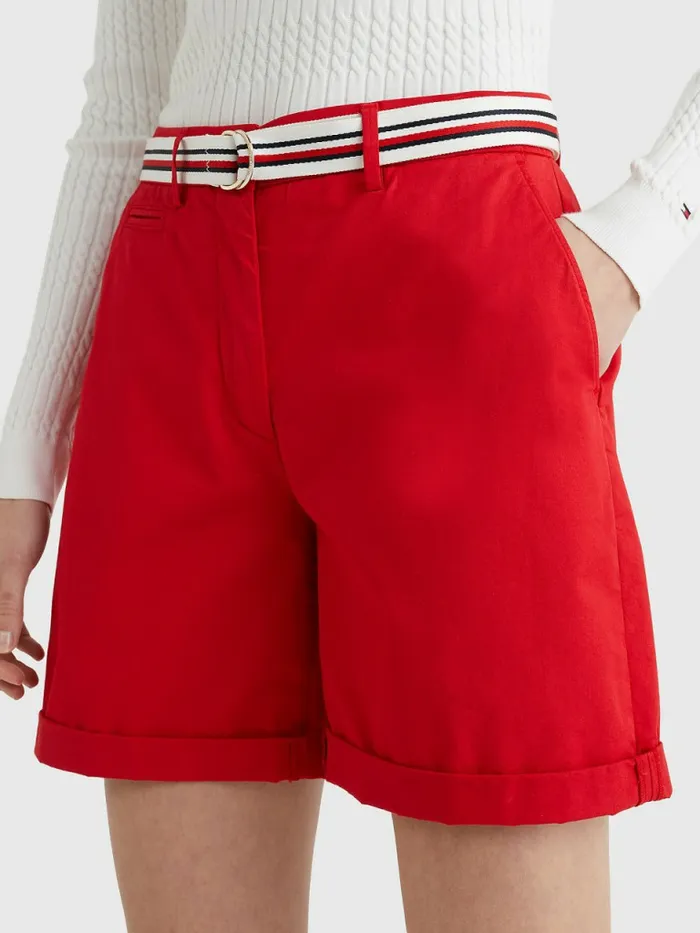 Tommy Hilfiger Mid Rise Chino Shorts Primary Red Womens Shorts Gift 4 You