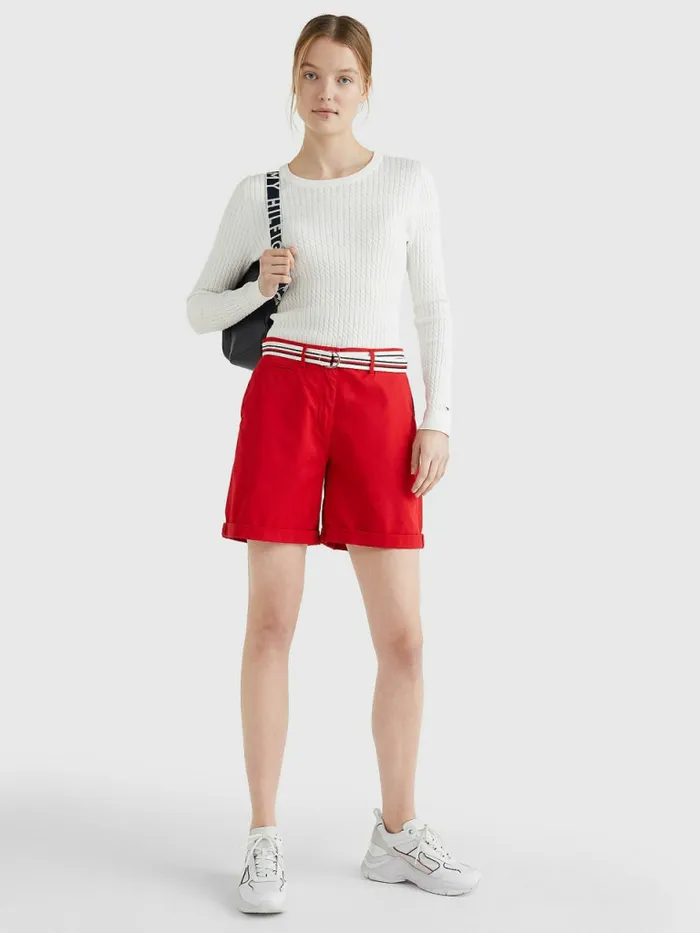 Tommy Hilfiger Mid Rise Chino Shorts Primary Red Womens Shorts Gift 4 You
