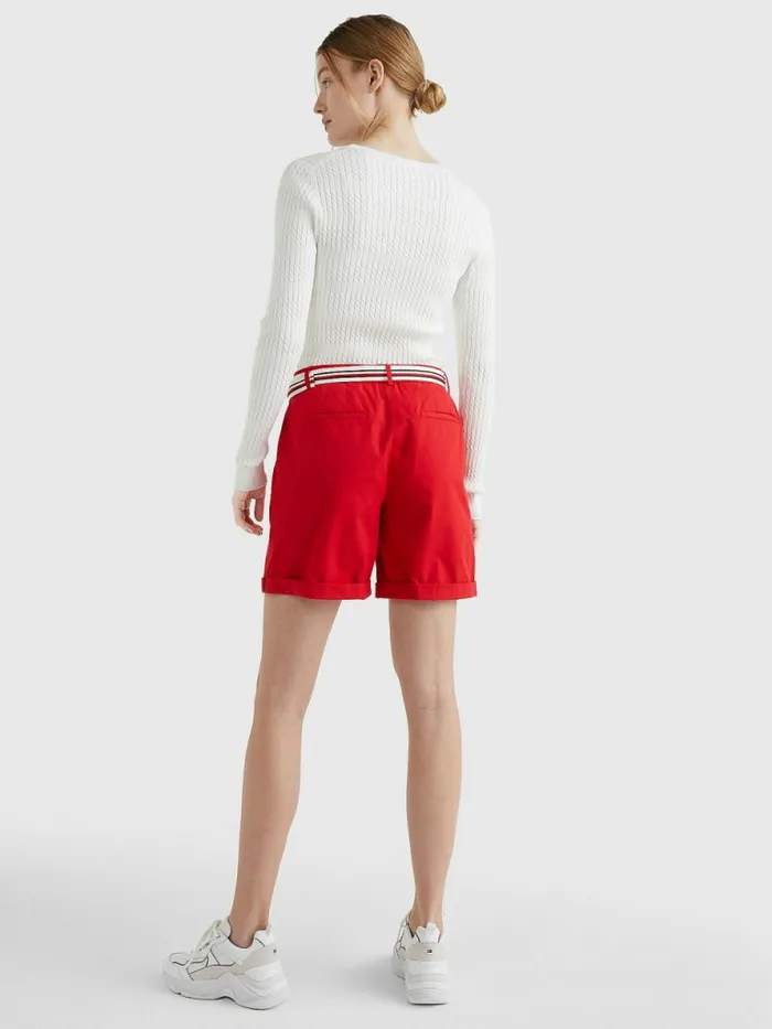 Tommy Hilfiger Mid Rise Chino Shorts Primary Red Womens Shorts Gift 4 You