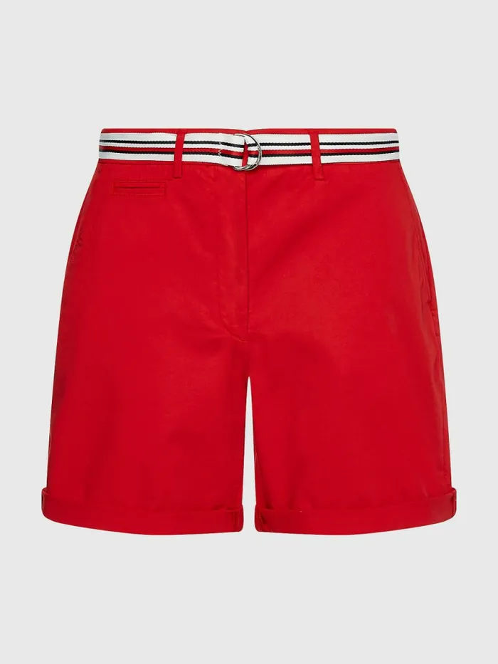 Tommy Hilfiger Mid Rise Chino Shorts Primary Red Womens Shorts Gift 4 You