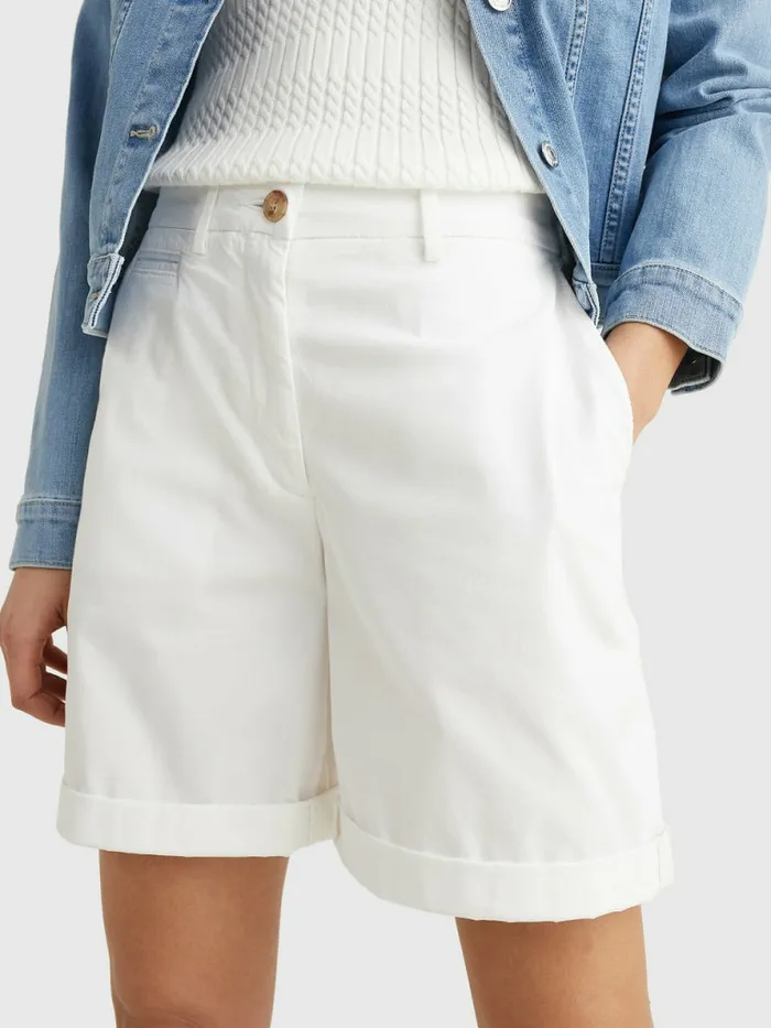 Tommy Hilfiger Mid Rise Chino Shorts Th Optic White Womens Shorts Popular