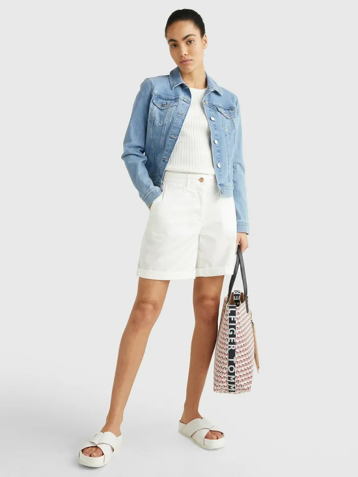 Tommy Hilfiger Mid Rise Chino Shorts Th Optic White Womens Shorts Popular