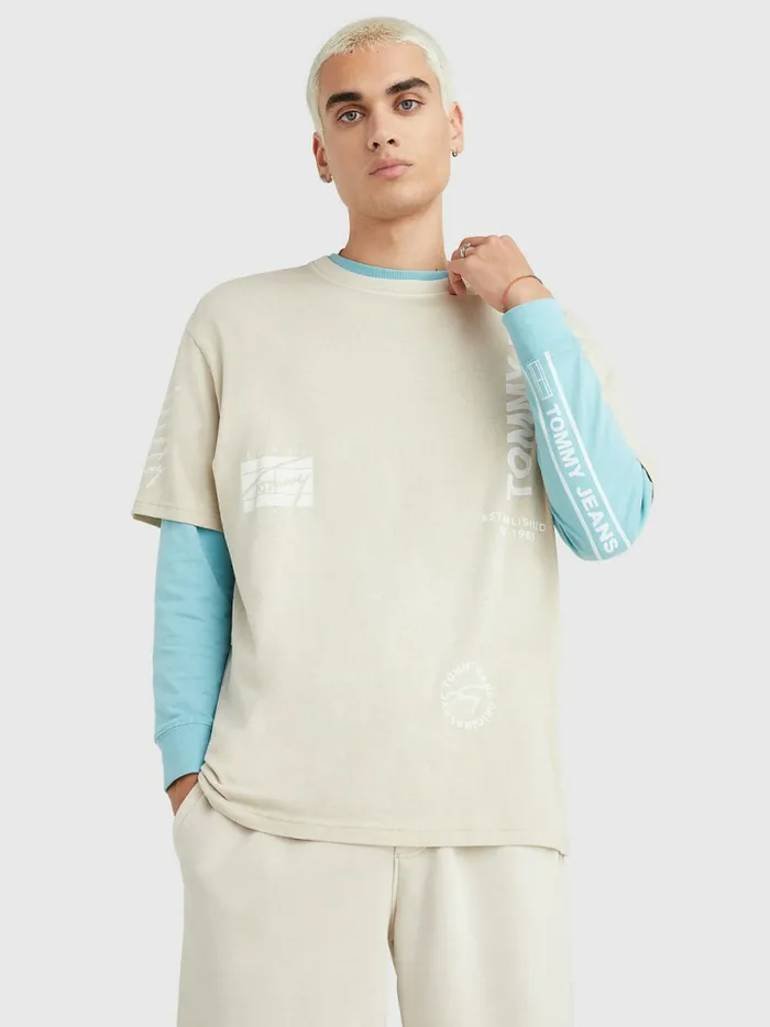 Tommy Hilfiger Mixed Logo TShirt Savannah Sand Mens TShirts On Sale