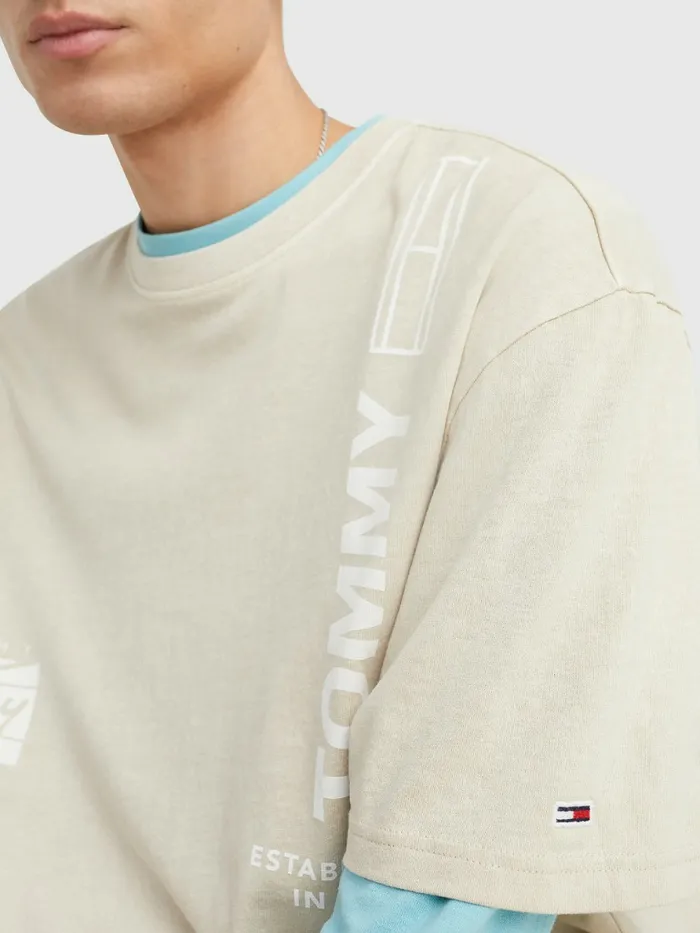 Tommy Hilfiger Mixed Logo TShirt Savannah Sand Mens TShirts On Sale