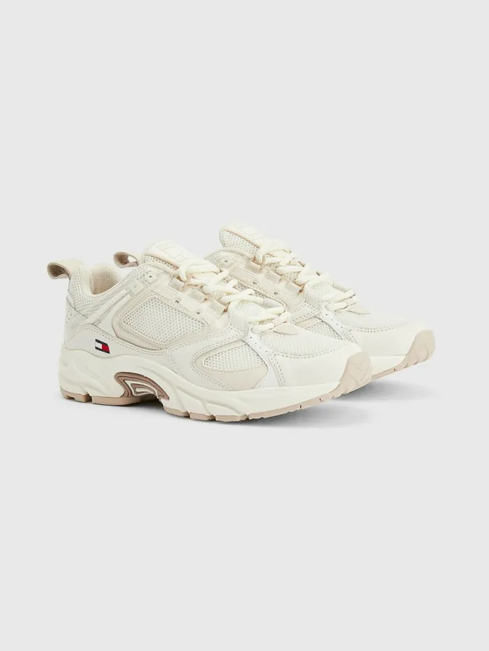 Tommy Hilfiger Mixed Texture Archive Trainers Ivory Womens Trainers For Sale