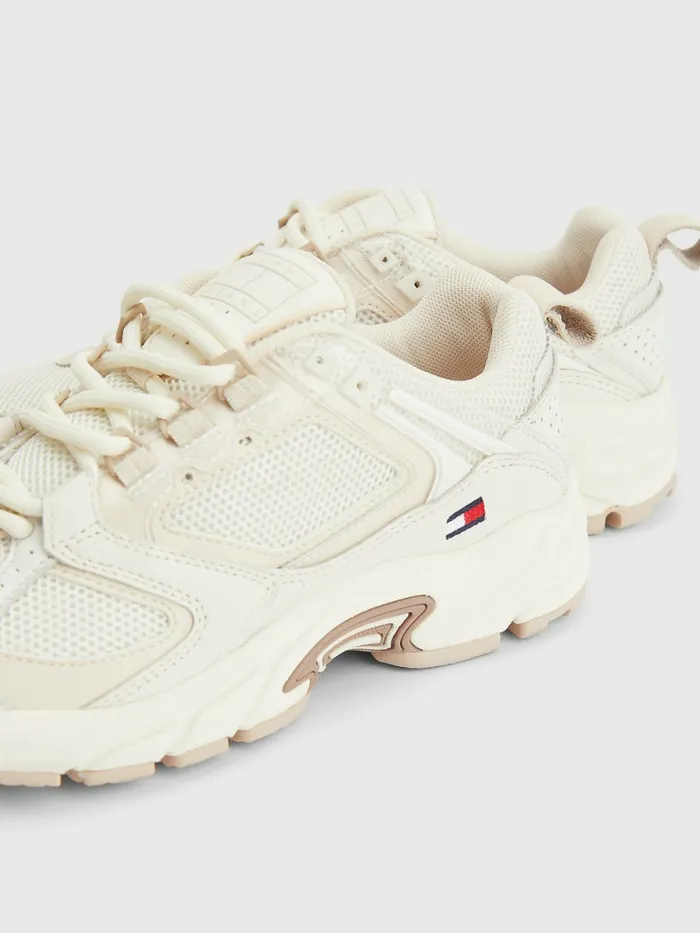 Tommy Hilfiger Mixed Texture Archive Trainers Ivory Womens Trainers For Sale
