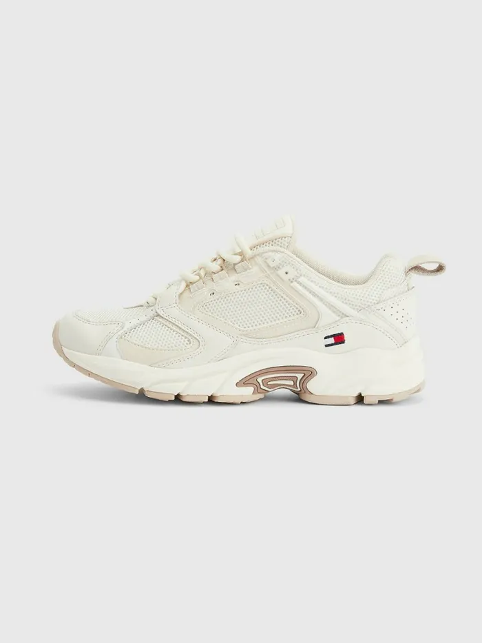 Tommy Hilfiger Mixed Texture Archive Trainers Ivory Womens Trainers For Sale