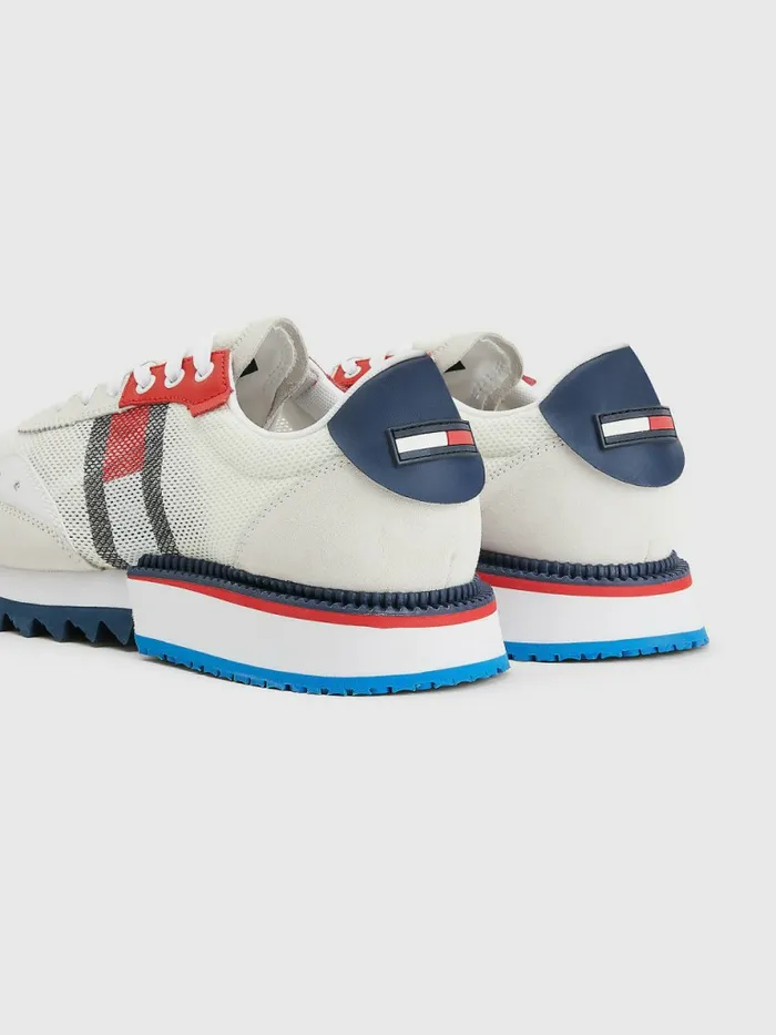 Tommy Hilfiger Mixed Texture Cleat Trainers White Mens Casual Shoes Gift Ideas