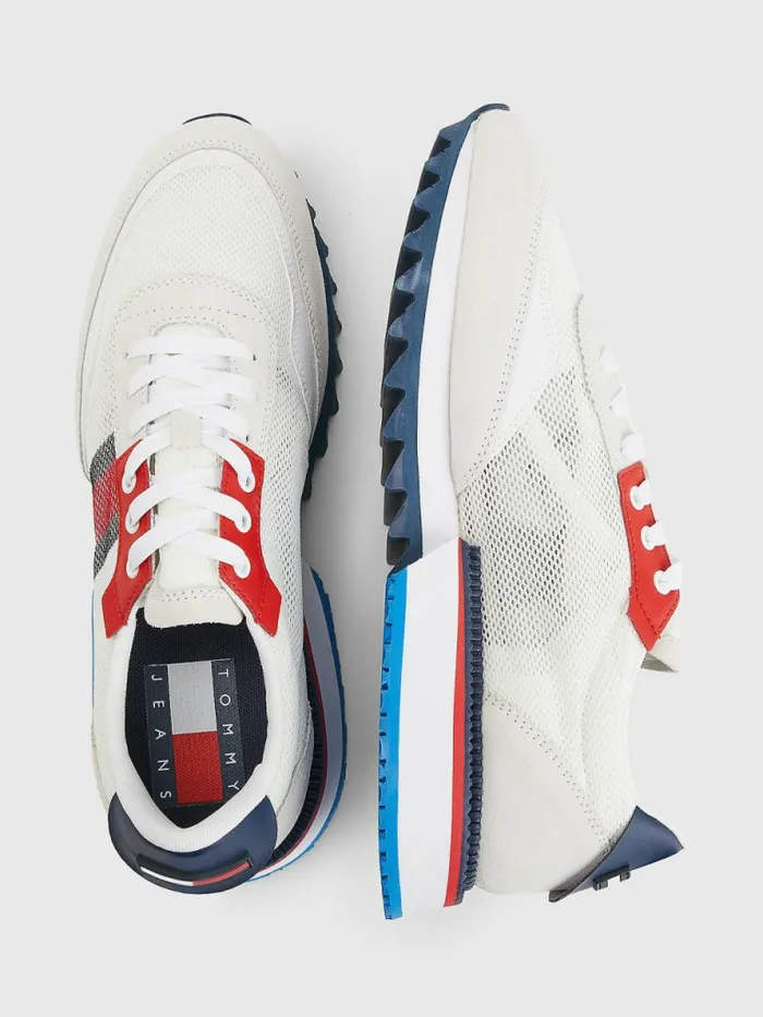 Tommy Hilfiger Mixed Texture Cleat Trainers White Mens Casual Shoes Gift Ideas