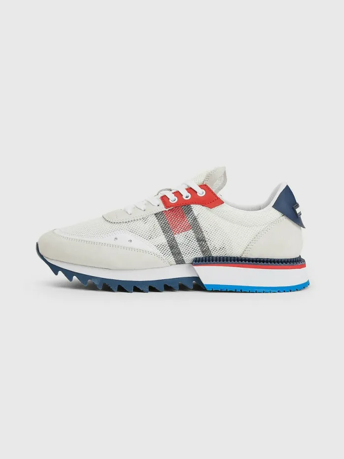 Tommy Hilfiger Mixed Texture Cleat Trainers White Mens Casual Shoes Gift Ideas