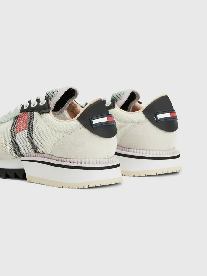 Tommy Hilfiger Mixed Texture Cleat Trainers White Womens Trainers Cheap On Sale