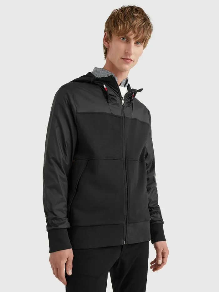 Tommy Hilfiger Mixed Texture ZipThru Hoody Black Mens Sweatshirts and Hoodies Popular Tommy Hilfiger Mixed Texture ZipThru Hoody Black Mens Sweatshirts and Hoodies Popular