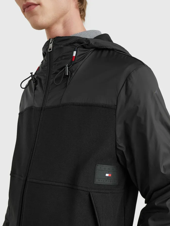 Tommy Hilfiger Mixed Texture ZipThru Hoody Black Mens Sweatshirts and Hoodies Popular