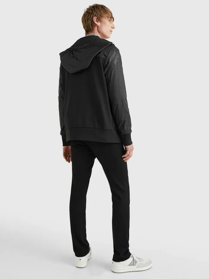 Tommy Hilfiger Mixed Texture ZipThru Hoody Black Mens Sweatshirts and Hoodies Popular