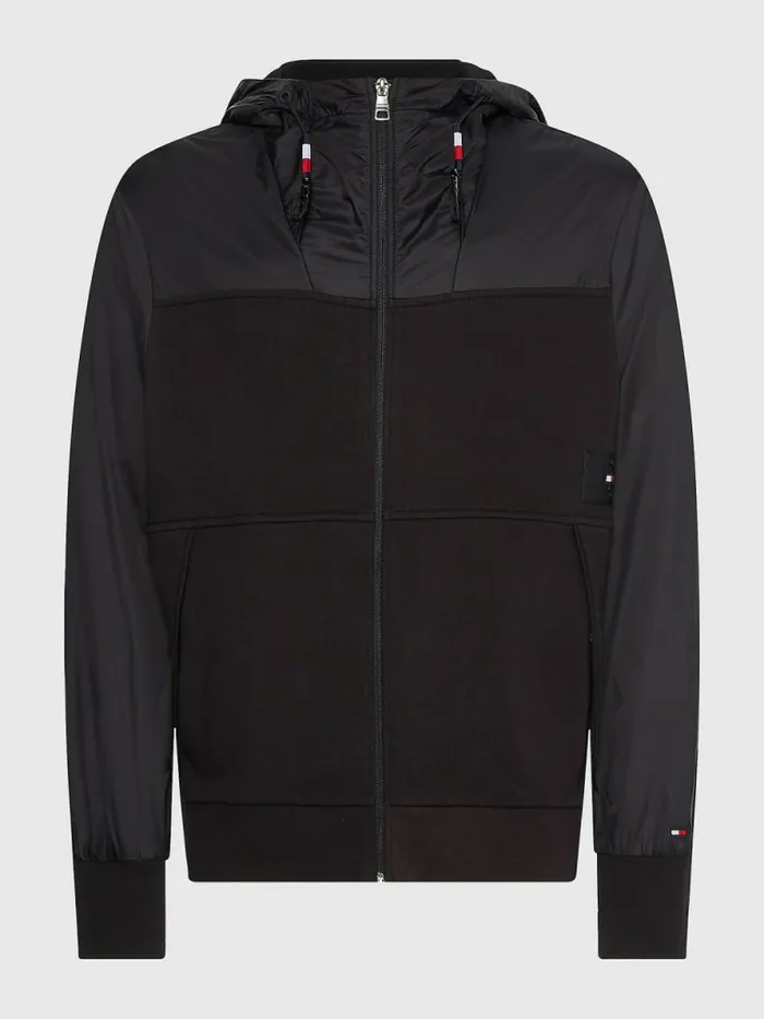 Tommy Hilfiger Mixed Texture ZipThru Hoody Black Mens Sweatshirts and Hoodies Popular