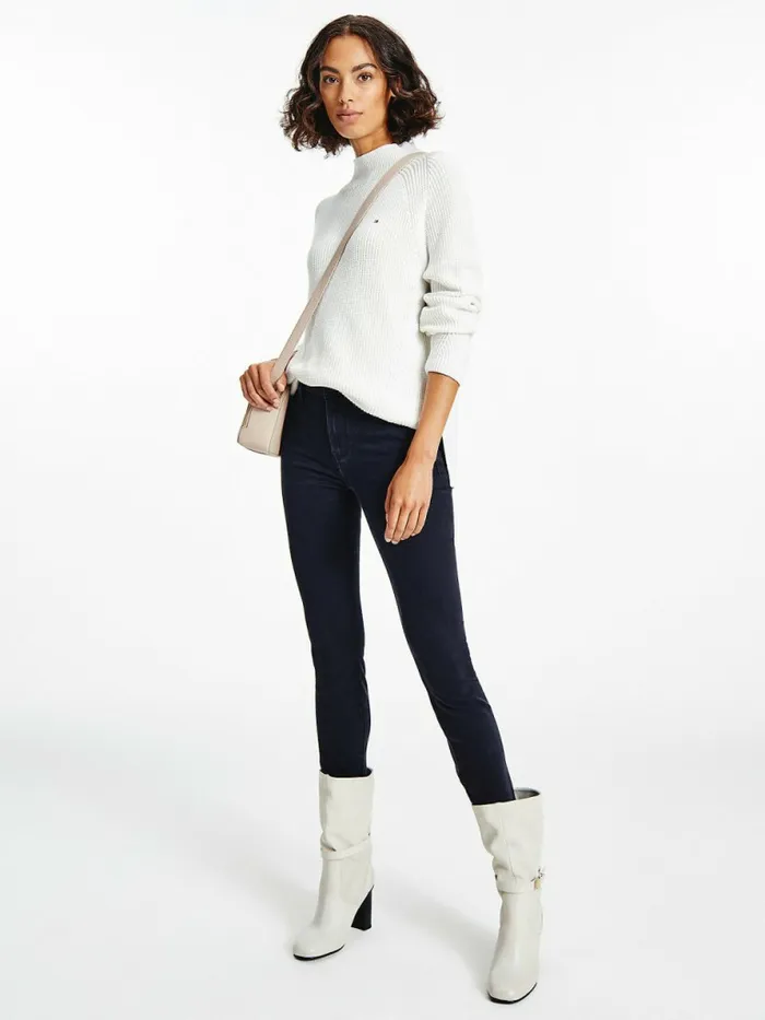 Tommy Hilfiger Mock Turtleneck Organic Cotton Knit Jumper Ecru Womens Knitwear Cheap On Sale Tommy Hilfiger Mock Turtleneck Organic Cotton Knit Jumper Ecru Womens Knitwear Cheap On Sale