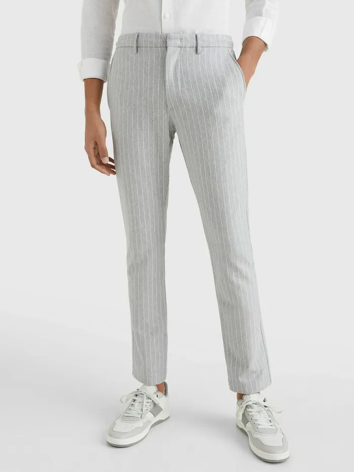 Tommy Hilfiger Modern Bleecker Stripe Slim Trousers Light Grey Heather Mens Trousers Tommy Hilfiger Modern Bleecker Stripe Slim Trousers Light Grey Heather Mens Trousers