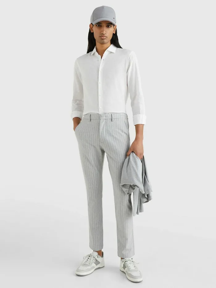 Tommy Hilfiger Modern Bleecker Stripe Slim Trousers Light Grey Heather Mens Trousers