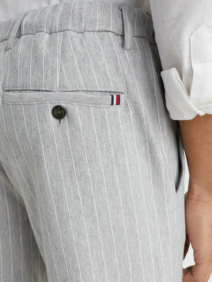 Tommy Hilfiger Modern Bleecker Stripe Slim Trousers Light Grey Heather Mens Trousers