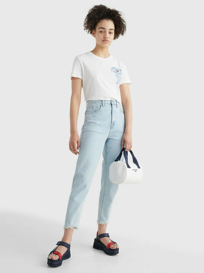 Tommy Hilfiger Mom Ultra High Rise Tapered Distressed Jeans Denim Light Womens Jeans Online