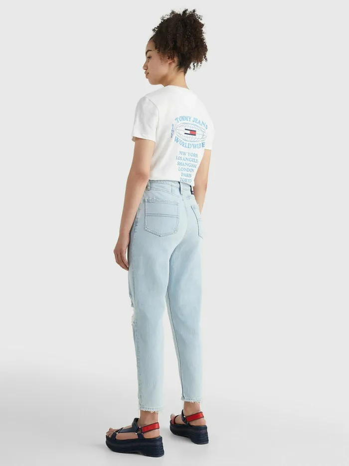 Tommy Hilfiger Mom Ultra High Rise Tapered Distressed Jeans Denim Light Womens Jeans Online